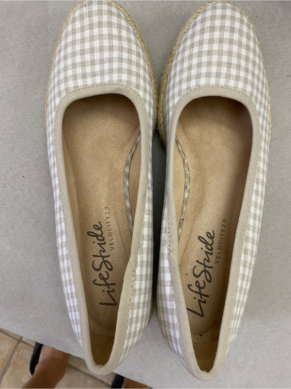 Life Stride Beige Gingham Espadrille Flats - Neutral Check